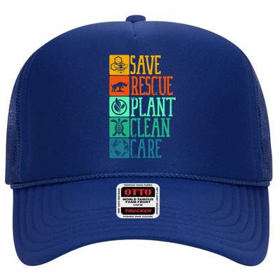 Save Rescue Plant Clean Care Turtle Animal Recycle Earth Day Cute Gift High Crown Mesh Back Trucker Hat