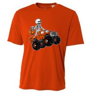 Skeleton Riding Pumpkin Monster Truck Halloween Costume Cool Gift Cooling Performance Crew T-Shirt