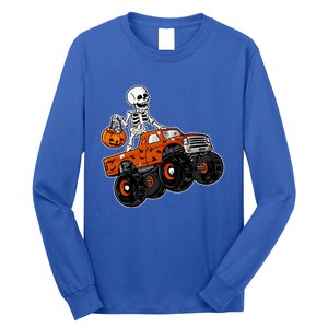 Skeleton Riding Pumpkin Monster Truck Halloween Costume Cool Gift Long Sleeve Shirt