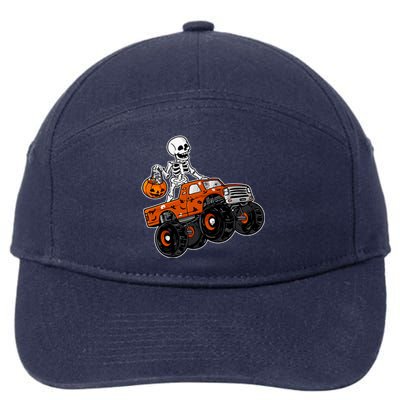 Skeleton Riding Pumpkin Monster Truck Halloween Costume Cool Gift 7-Panel Snapback Hat