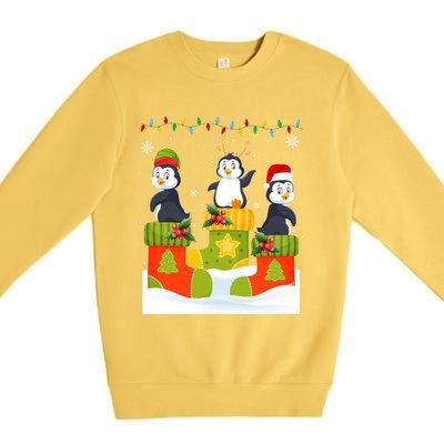 Santa Reindeer Penguin In Christmas Socks Ugly Xmas Meaningful Gift Premium Crewneck Sweatshirt