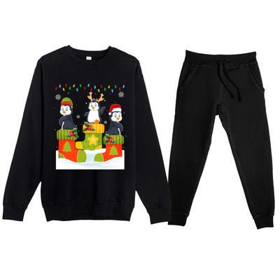 Santa Reindeer Penguin In Christmas Socks Ugly Xmas Meaningful Gift Premium Crewneck Sweatsuit Set