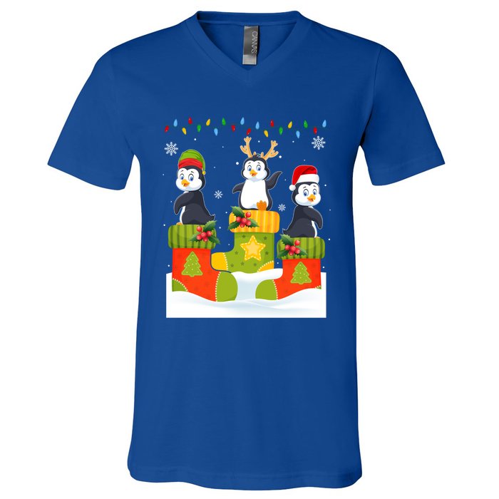 Santa Reindeer Penguin In Christmas Socks Ugly Xmas Meaningful Gift V-Neck T-Shirt