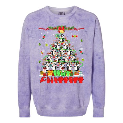 Santa Reindeer Penguins Xmas Tree Hands Sign Language Gift Colorblast Crewneck Sweatshirt