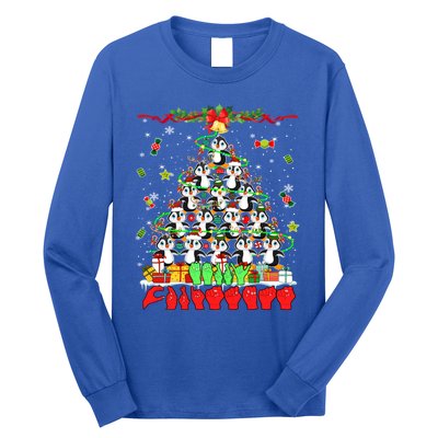 Santa Reindeer Penguins Xmas Tree Hands Sign Language Gift Long Sleeve Shirt