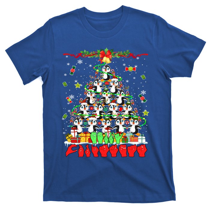 Santa Reindeer Penguins Xmas Tree Hands Sign Language Gift T-Shirt