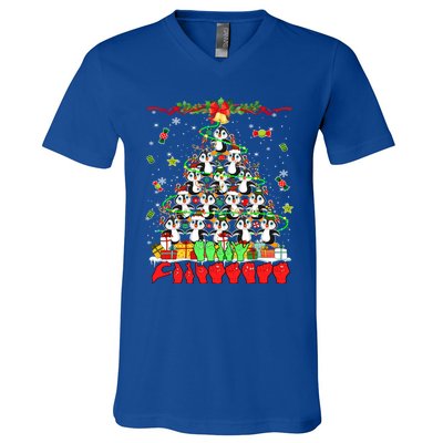 Santa Reindeer Penguins Xmas Tree Hands Sign Language Gift V-Neck T-Shirt