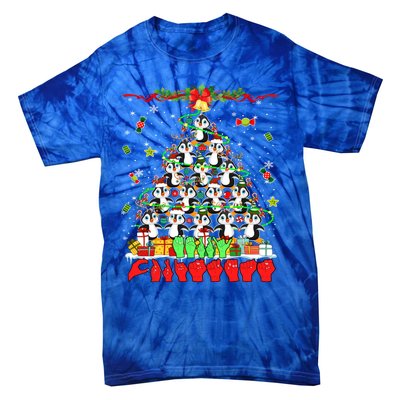 Santa Reindeer Penguins Xmas Tree Hands Sign Language Gift Tie-Dye T-Shirt