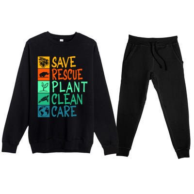 Save Rescue Plant Clean Care Animal Nature Recycle Earth Day Gift Premium Crewneck Sweatsuit Set