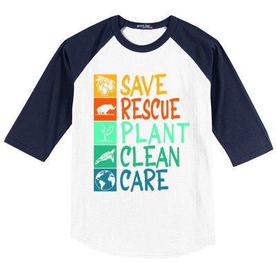 Save Rescue Plant Clean Care Animal Nature Recycle Earth Day Gift Baseball Sleeve Shirt