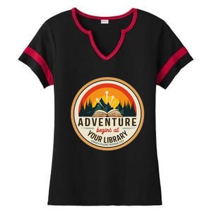 Summer Reading Program 2024 Adventure Begins At Your Library Ladies Halftime Notch Neck Tee