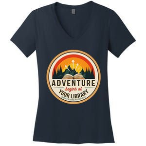 Summer Reading Program 2024 Adventure Begins At Your Library Women's V-Neck T-Shirt