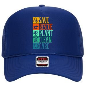 Save Rescue Plant Clean Care Turtle Animal Recycle Earth Day Cute Gift High Crown Mesh Back Trucker Hat