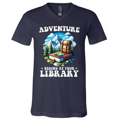 Summer Reading Program 2024 Adventure Begins At Your Library V-Neck T-Shirt