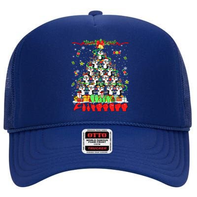 Santa Reindeer Penguins Xmas Tree Hands Sign Language Great Gift High Crown Mesh Back Trucker Hat