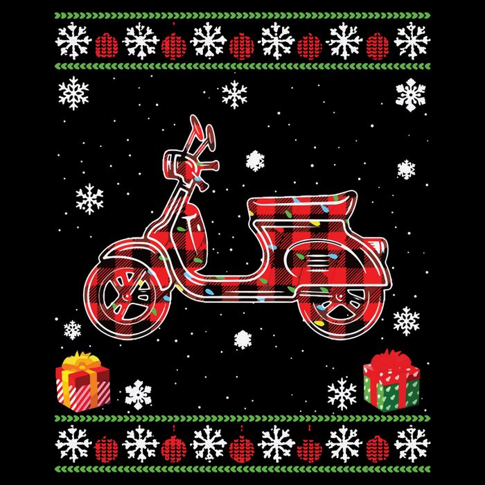 Scooters Red Plaid Xmas Lights Ugly Christmas Sweater Long Sleeve Sustainable Bucket Hat