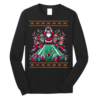 Santa Reindeer Play American Football Christmas Football Fan Long Sleeve Shirt