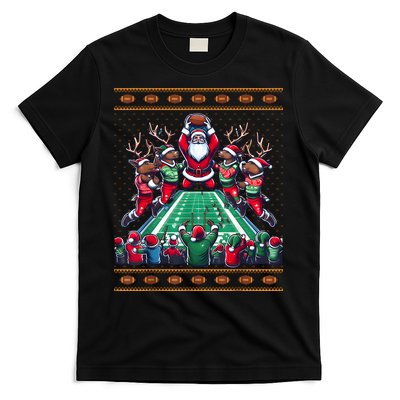 Santa Reindeer Play American Football Christmas Football Fan T-Shirt