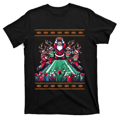 Santa Reindeer Play American Football Christmas Football Fan T-Shirt