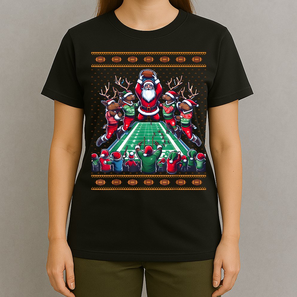 Santa Reindeer Play American Football Christmas Football Fan T-Shirt