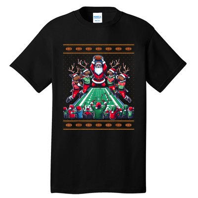 Santa Reindeer Play American Football Christmas Football Fan Tall T-Shirt