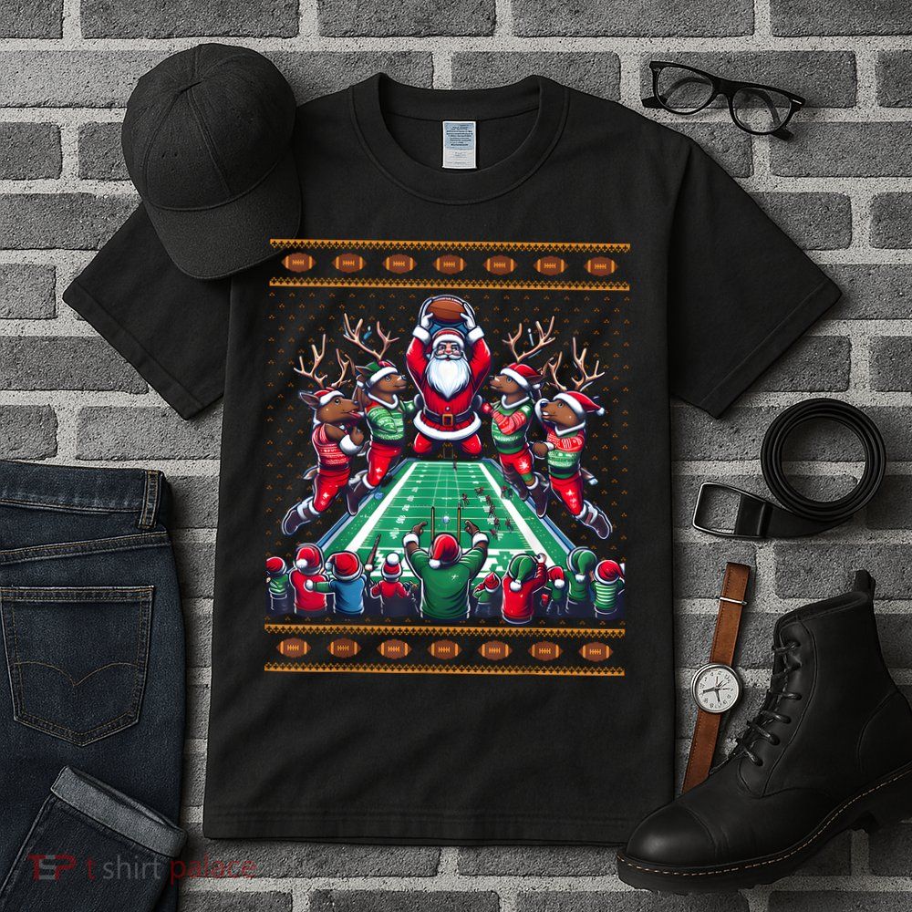 Santa Reindeer Play American Football Christmas Football Fan Tall T-Shirt