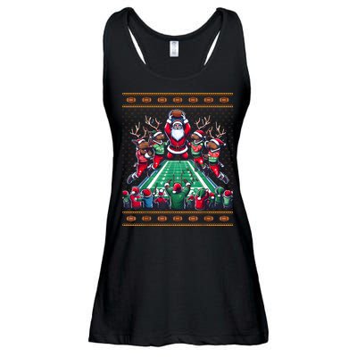 Santa Reindeer Play American Football Christmas Football Fan Ladies Essential Flowy Tank