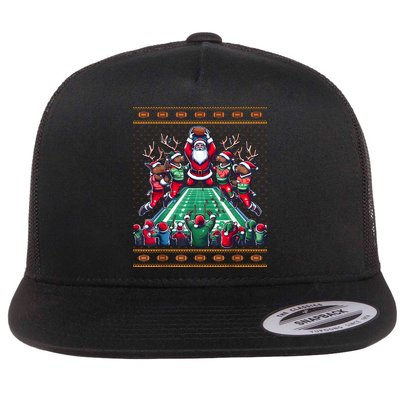 Santa Reindeer Play American Football Christmas Football Fan Flatbill Hat
