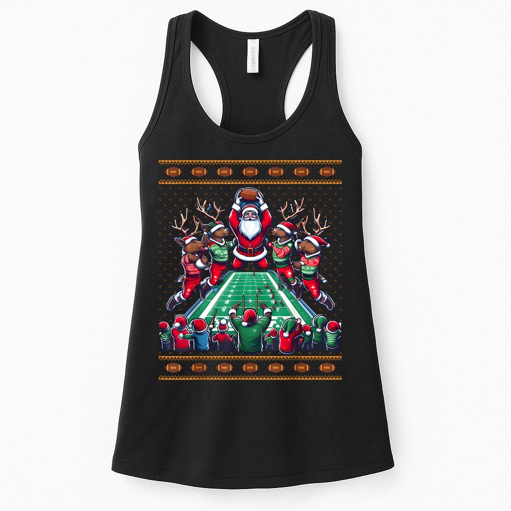 Santa Reindeer Play American Football Christmas Football Fan Womens Tank Top