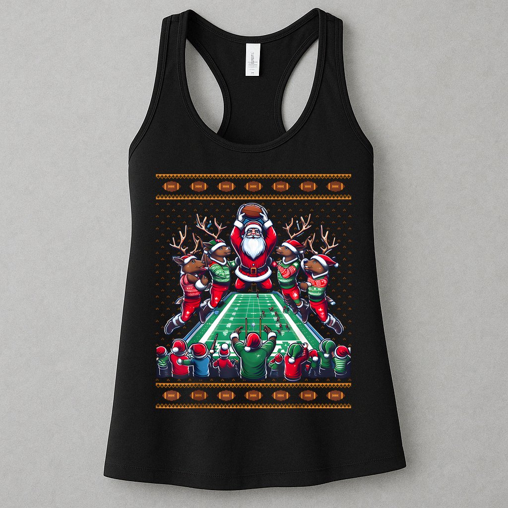 Santa Reindeer Play American Football Christmas Football Fan Womens Tank Top