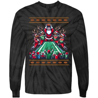 Santa Reindeer Play American Football Christmas Football Fan Tie-Dye Long Sleeve Shirt