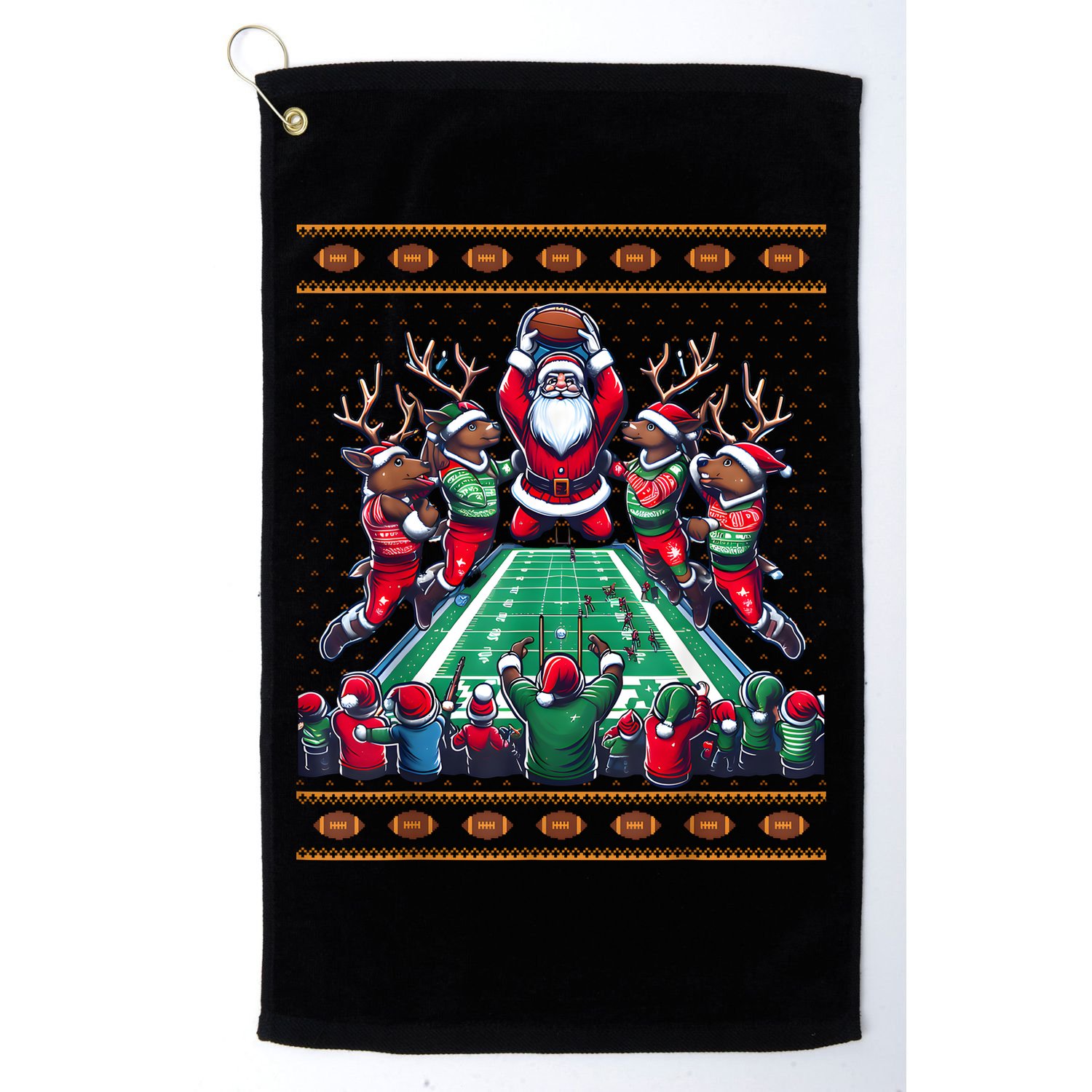 Santa Reindeer Play American Football Christmas Football Fan Golf Towel