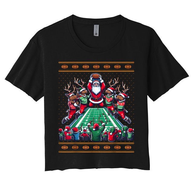 Santa Reindeer Play American Football Christmas Football Fan Crop Top