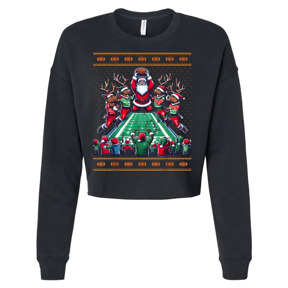 Santa Reindeer Play American Football Christmas Football Fan Cropped Pullover Crew