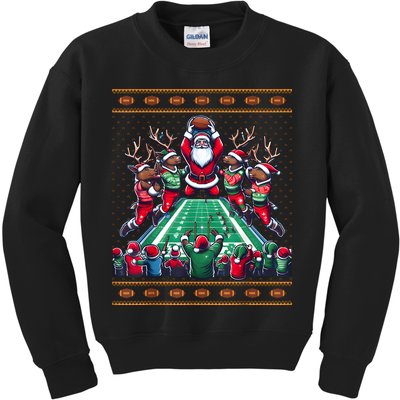 Santa Reindeer Play American Football Christmas Football Fan Kids Sweatshirt