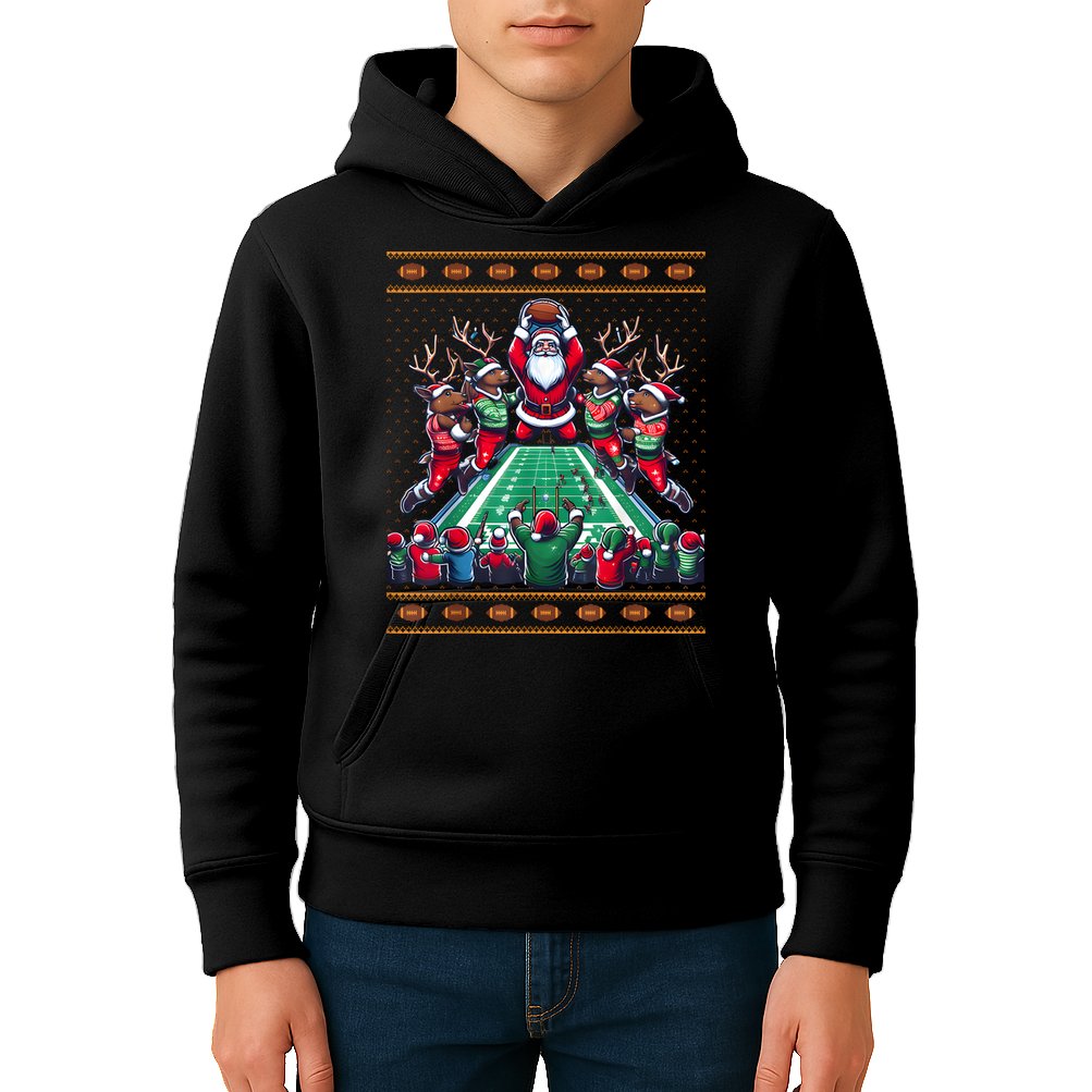 Santa Reindeer Play American Football Christmas Football Fan Kids Hoodie