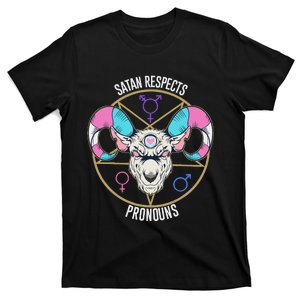 Satan Respects Pronouns Flag Satanist T-Shirt