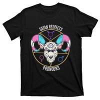 Satan Respects Pronouns Flag Satanist T-Shirt