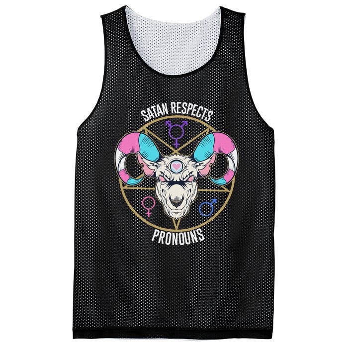 Satan Respects Pronouns Flag Satanist Mesh Reversible Basketball Jersey Tank