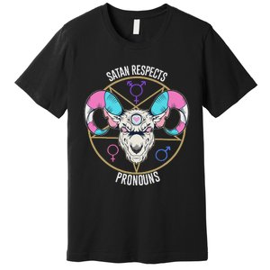 Satan Respects Pronouns Flag Satanist Premium T-Shirt