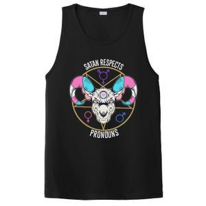 Satan Respects Pronouns Flag Satanist PosiCharge Competitor Tank