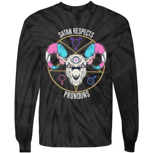 Satan Respects Pronouns Flag Satanist Tie-Dye Long Sleeve Shirt