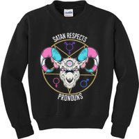 Satan Respects Pronouns Flag Satanist Kids Sweatshirt