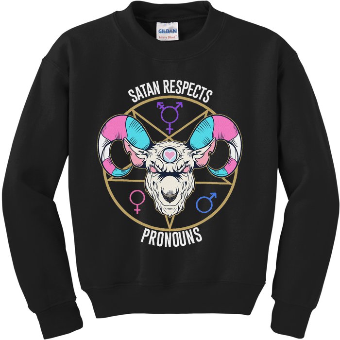 Satan Respects Pronouns Flag Satanist Kids Sweatshirt