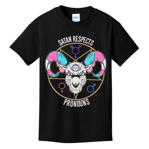 Satan Respects Pronouns Flag Satanist Kids T-Shirt