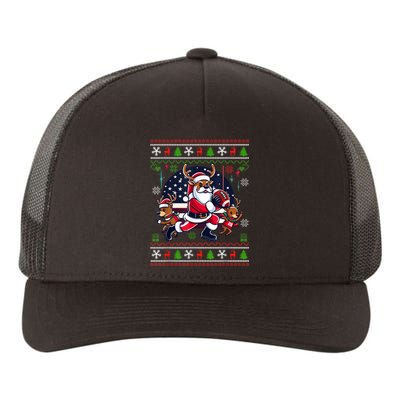 Santa Reindeer Play American Football Ugly Christmas Yupoong Adult 5-Panel Trucker Hat