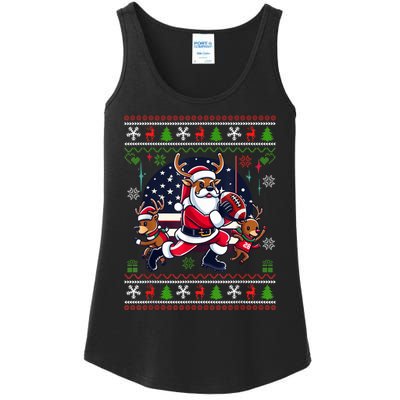 Santa Reindeer Play American Football Ugly Christmas Ladies Essential Tank