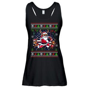 Santa Reindeer Play American Football Ugly Christmas Ladies Essential Flowy Tank