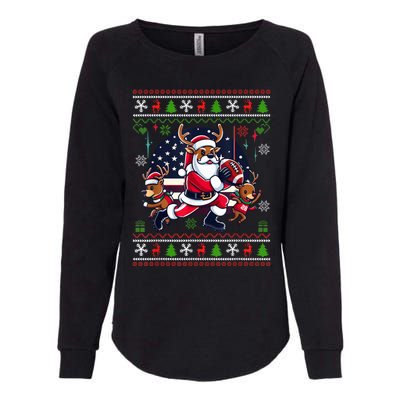 Santa Reindeer Play American Football Ugly Christmas Womens California Wash Sweatshirt