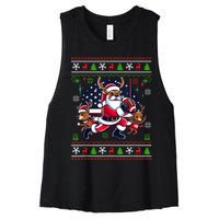 Santa Reindeer Play American Football Ugly Christmas Women's Racerback Cropped Tank